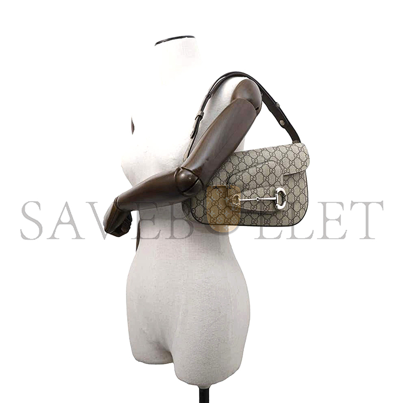g*u*i beige gg S*p*ecanvas leather horsebit 1955 shoulder bag 764155 (26.5*17*8cm)